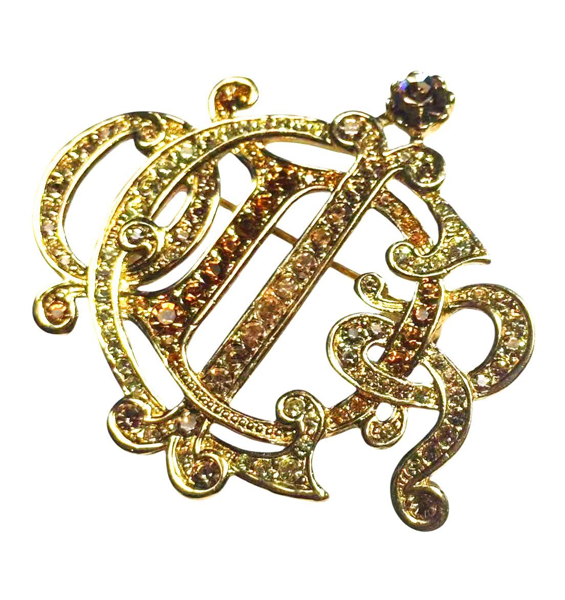 ◆本物◆クリスチャンディオールChristianDiorヴィンテージVintageラインストーンキラキラエンブレムロゴゴールド金色ブローチアクセサリー刻印ユニセックス