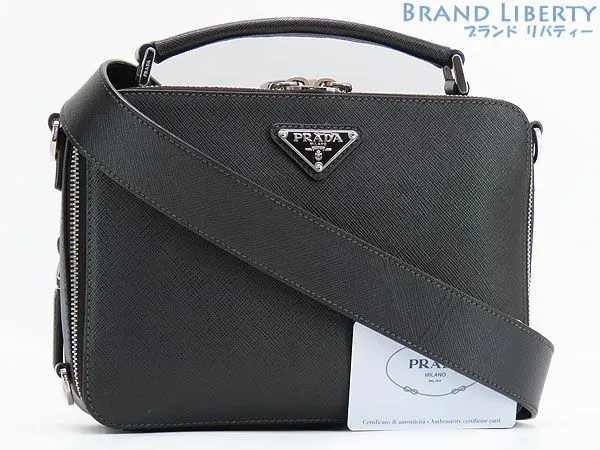 美品】プラダ PRADA ブリック サフィアーノレザーバッグ 2WAY ポーチ ...