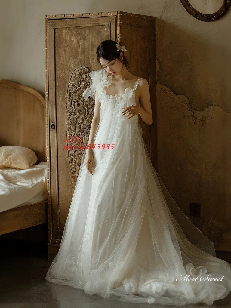 ウェディングドレス ロングドレス スレンダーライン Aラインドレス ノースリーブ 二次会 ウエディングドレス 花嫁 前撮り 結婚式 チュール ブライダル pai5a843985