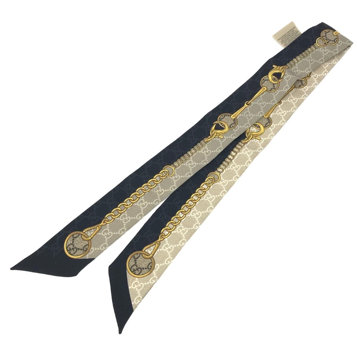 新品同様 GUCCI グッチ ネックボウ スカーフ 774819 ブラック/ベージュ