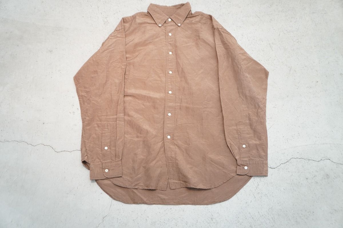 【超特価SALE開催中！】 22SS LENO リノ リネン シルク 長袖 BD ボタンダウン シャツ H2202-SH005 ワイド イージー パンツ H2202-PT014 セットップ 茶 906O♪ お洒落女子は必見！