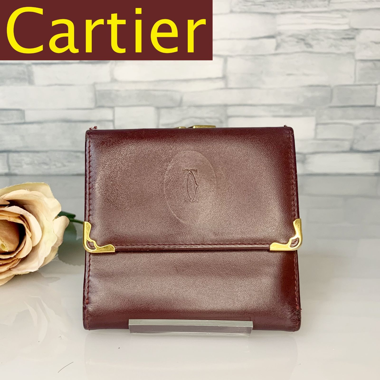 カルティエ Cartier 三つ折り財布 がま口 ボルドー マスト | www