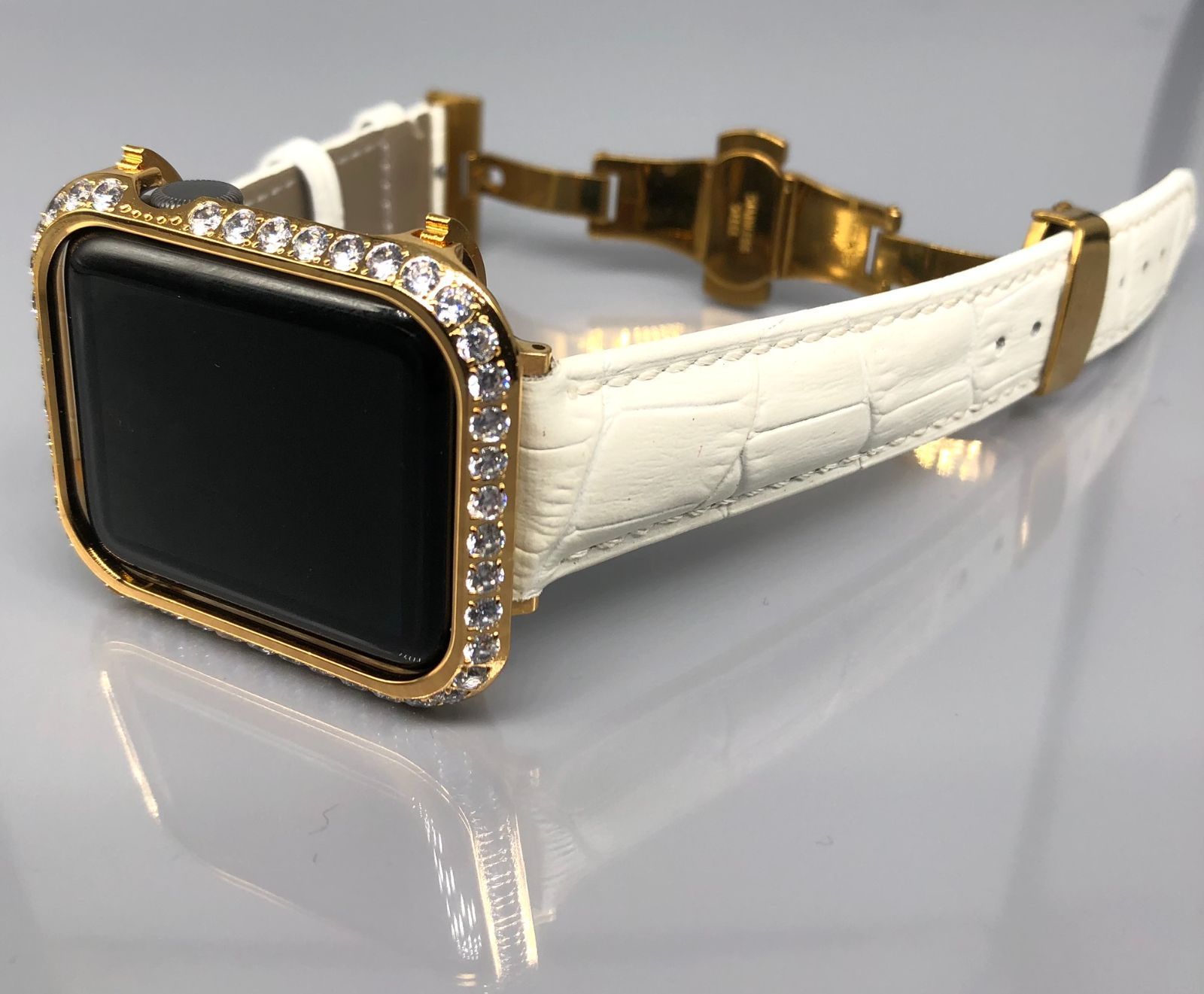 GimelZayinセット zc ホワイト ゴールド アップルウォッチバンド 高級レザー 本革ベルト Apple Watch キラキラ カバー ケース  se メンズ レディース 38mm 40mm 41mm 42mm 44mm 45mm 33％割引