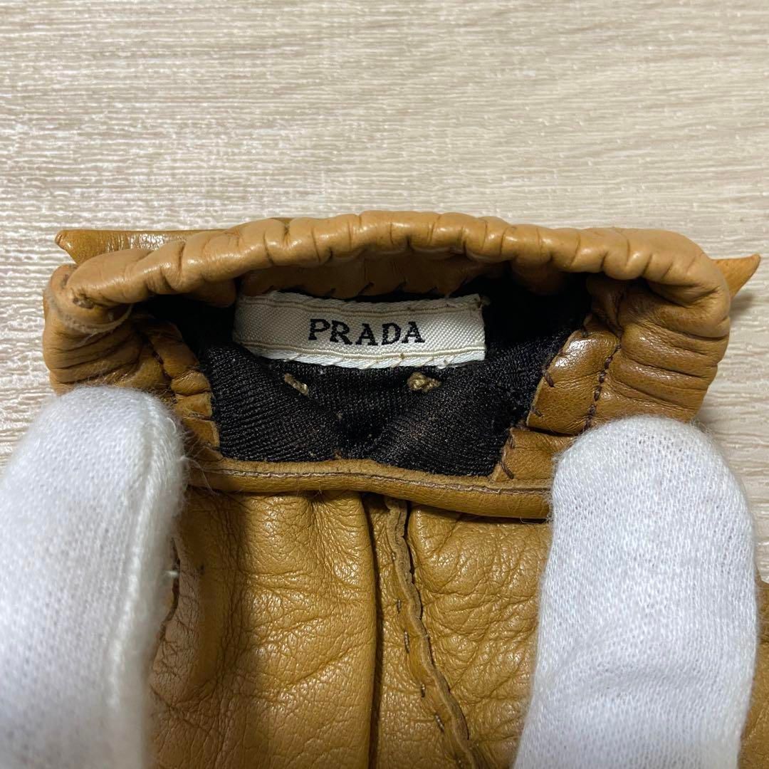 PRADA プラダ レザー グローブ 手袋 シープスキン ラムスキン キャメル系 PRADA プラダ レザー グローブ 手袋 シープスキン ラムスキン キャメル