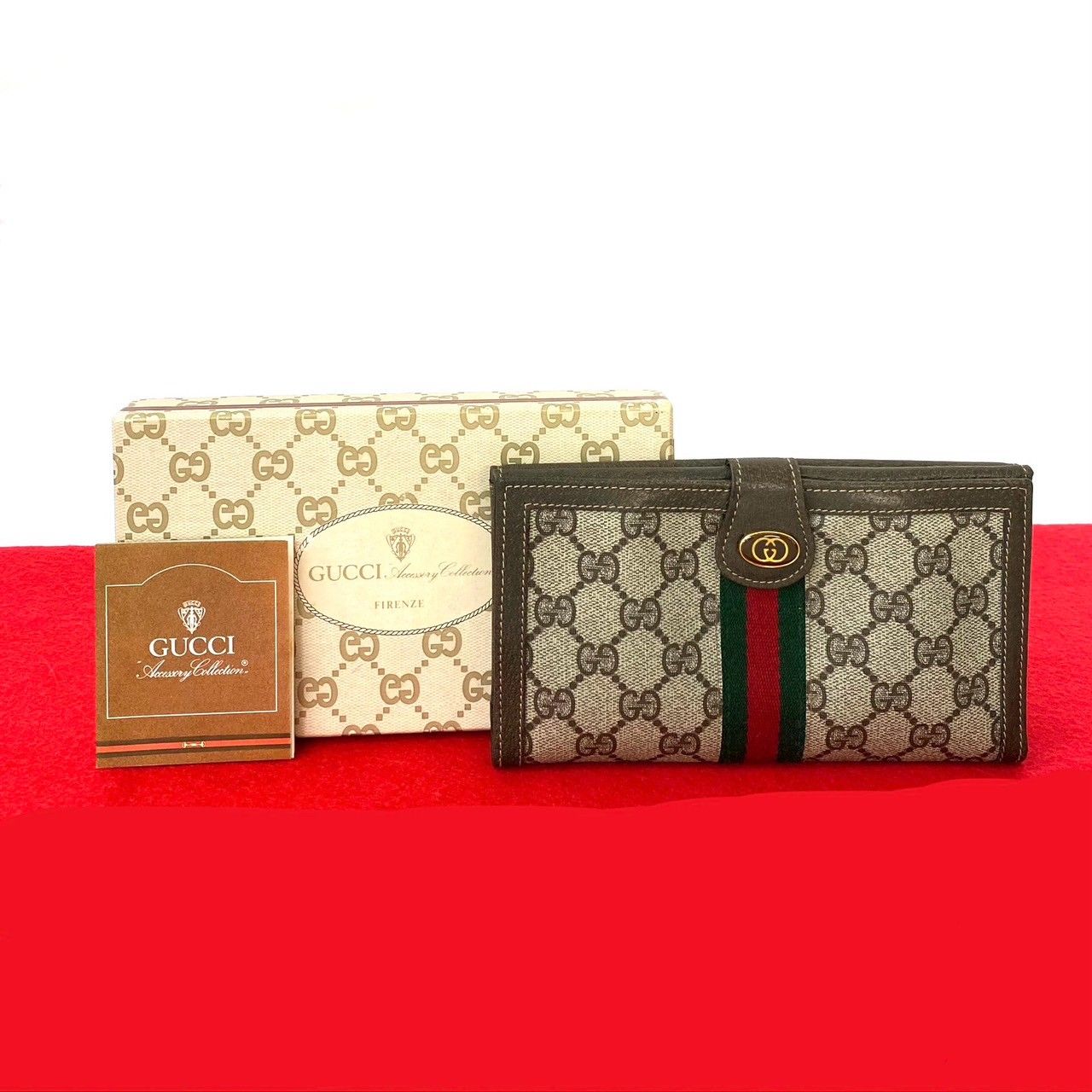 ♥保管品 き GUCCI グッチ オールドグッチ ヴィンテージ シェリーライン GG ロゴ 金具 レザー 二つ折り 長財布 ブラウン 18036