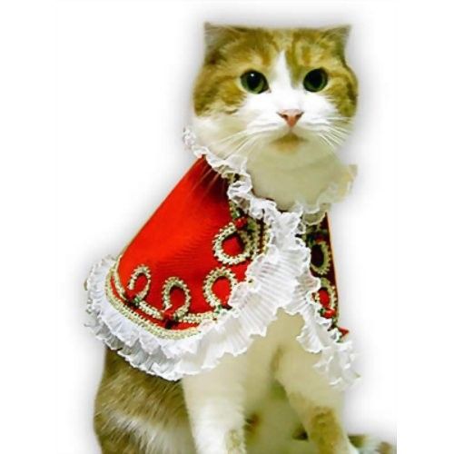 キャットプリン マーガレット王女ちゃまのドレス レッド 1枚 猫の服 キャットウエア 付け襟 ネック 帽子 かわいい コスプレ 変装 散歩 記念写真 年賀状 ペット