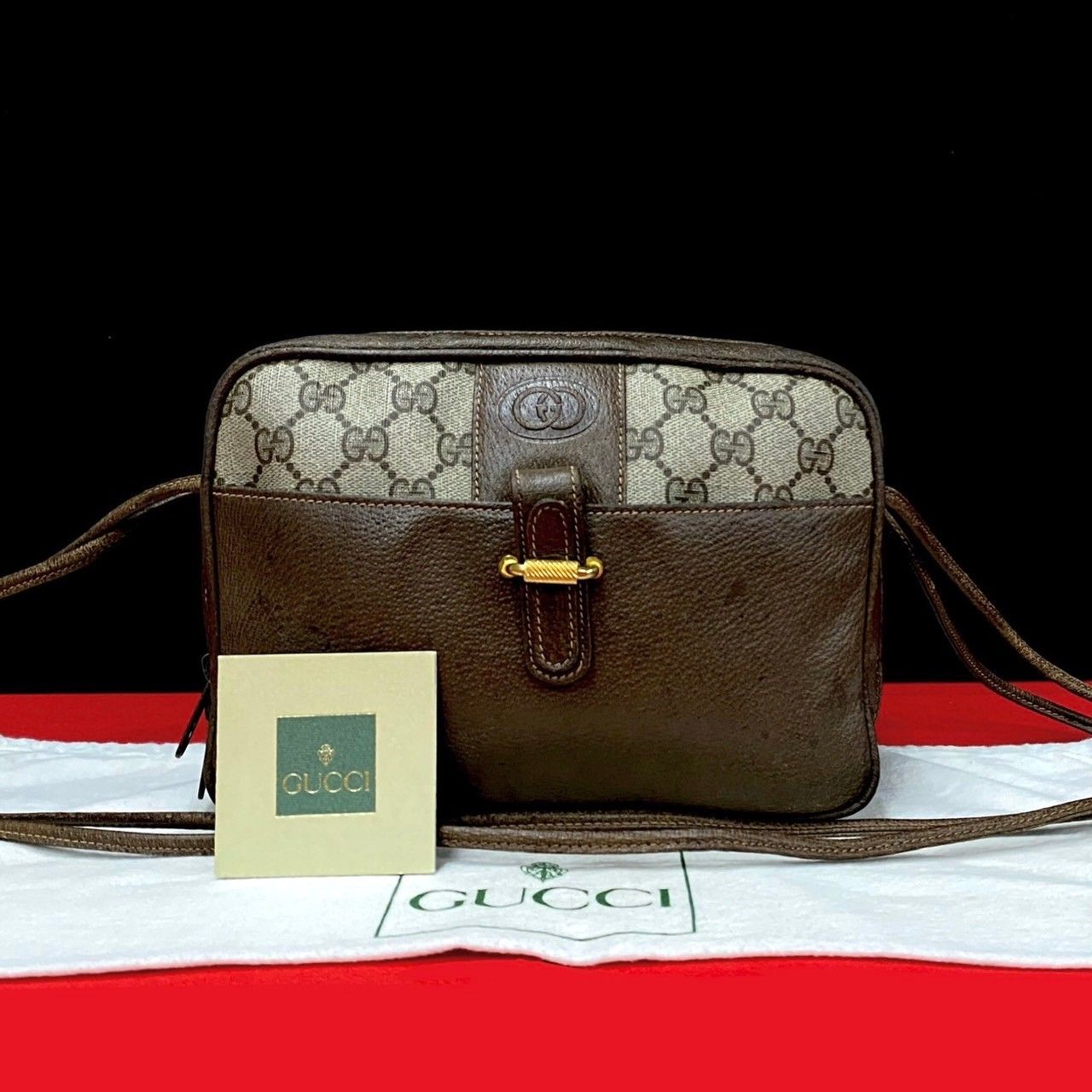 極 美品 GUCCI グッチ オールドグッチ ヴィンテージ GG ロゴ 柄 レザー 本革 ミニ ショルダーバッグ ポシェット ブラウン 茶 79706  - メルカリ