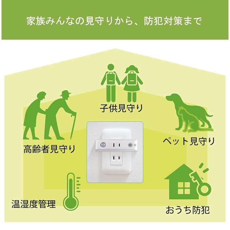 かんたん見守りプラグ 帰省のお供に LTE内蔵だからWi-Fi不要 人感 照度 温湿度 電力利用状況をスマートフォンで遠隔モニタリング コンセントに挿すだけ UEH01A 0