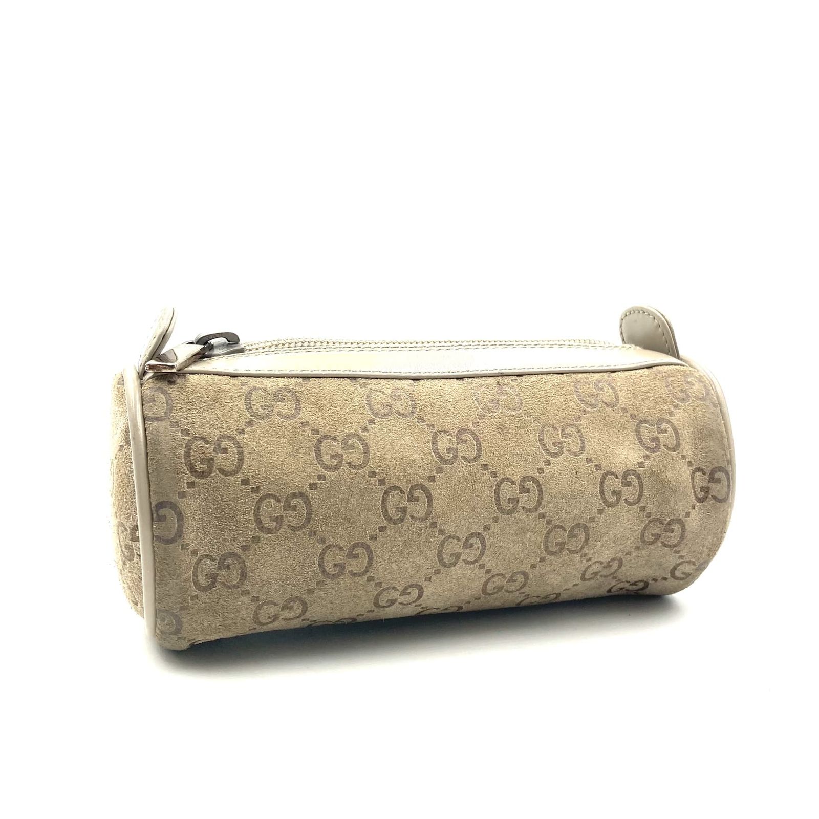 GUCCI グッチ GG柄 スエードレザー 筒形ポーチ ベージュ イタリア製 