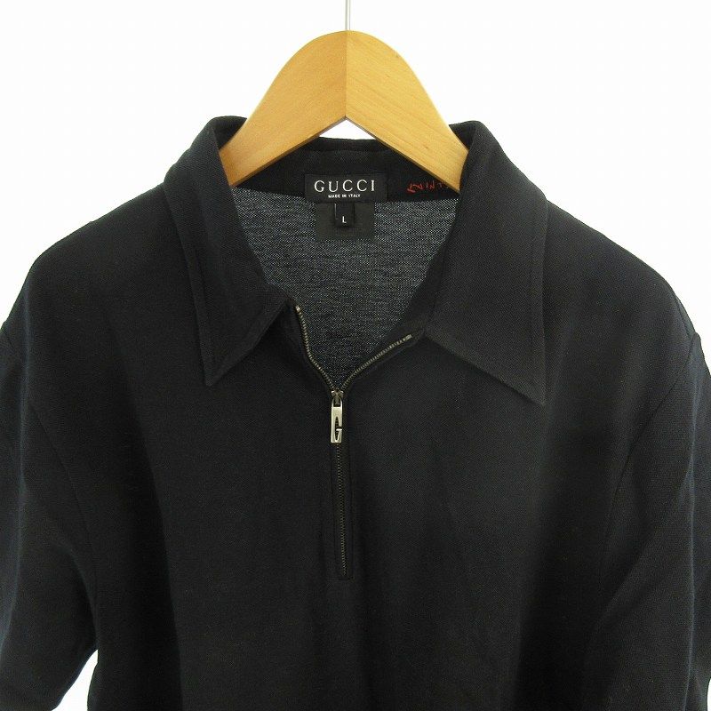 グッチ GUCCI ポロシャツ 半袖 Gロゴ ジップアップ 黒 ブラック
