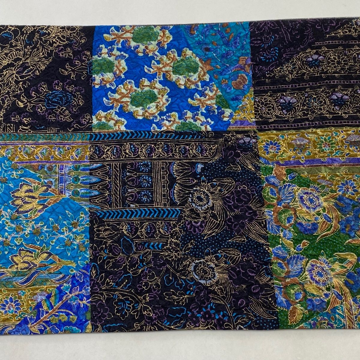 袋帯 美品 逸品 前田仁仙 更紗 草花 金彩 濃紫 全通 正絹 【中古