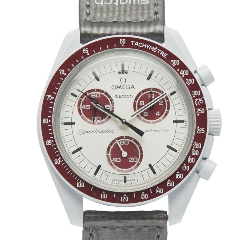 オメガ × スウォッチ スピードマスター ムーンスウォッチ MISSION TO PLUTO SO33M101 ホワイト ボルドー グレー セラミック ナイロン メンズ OMEGA 1-0237471