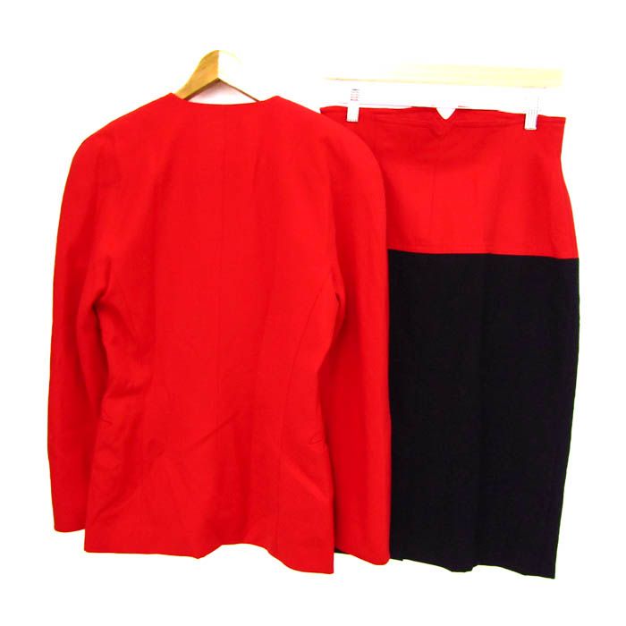 エスカーダ セットアップ 上下セット ジャケット タイトスカート レディース 36サイズ 黒×赤 ESCADA