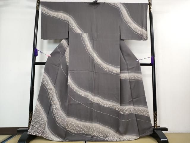 平和屋着物□極上 漢方染紬 杢目絞り 間道 やまと誂製