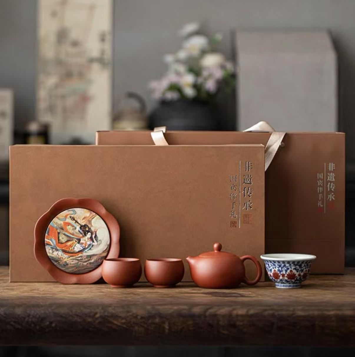 中国茶用陶器ポット 茶色 ティーポット 陶器木柄サイドハンドル手作り