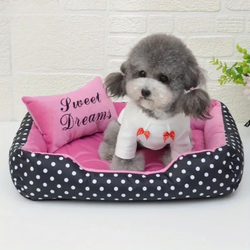 小型から中型の犬用 ドット柄の居心地の良いオックスフォード生地を使用したスイートドリームペットベッド