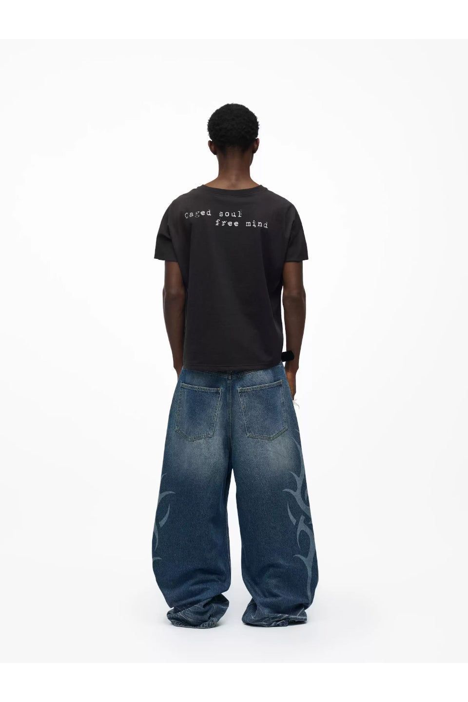 NO E MOSEN Blue Washed Baggy Jeans】ユニークなトライバルデザインと 