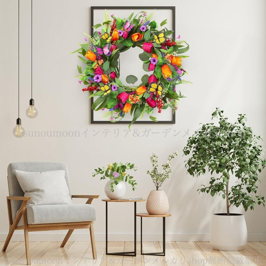 ガーデンオーナメント おしゃれ リース フェイク ガーデンインテリア 庭の装飾 グリーン 壁掛け 雑貨 お洒落 カラフル インテリア 蝶 ガーデニング ガーデン ガーデン雑貨 造花 チューリップ ガーデンオブジェ 8-14 YUZUMIYA_COM