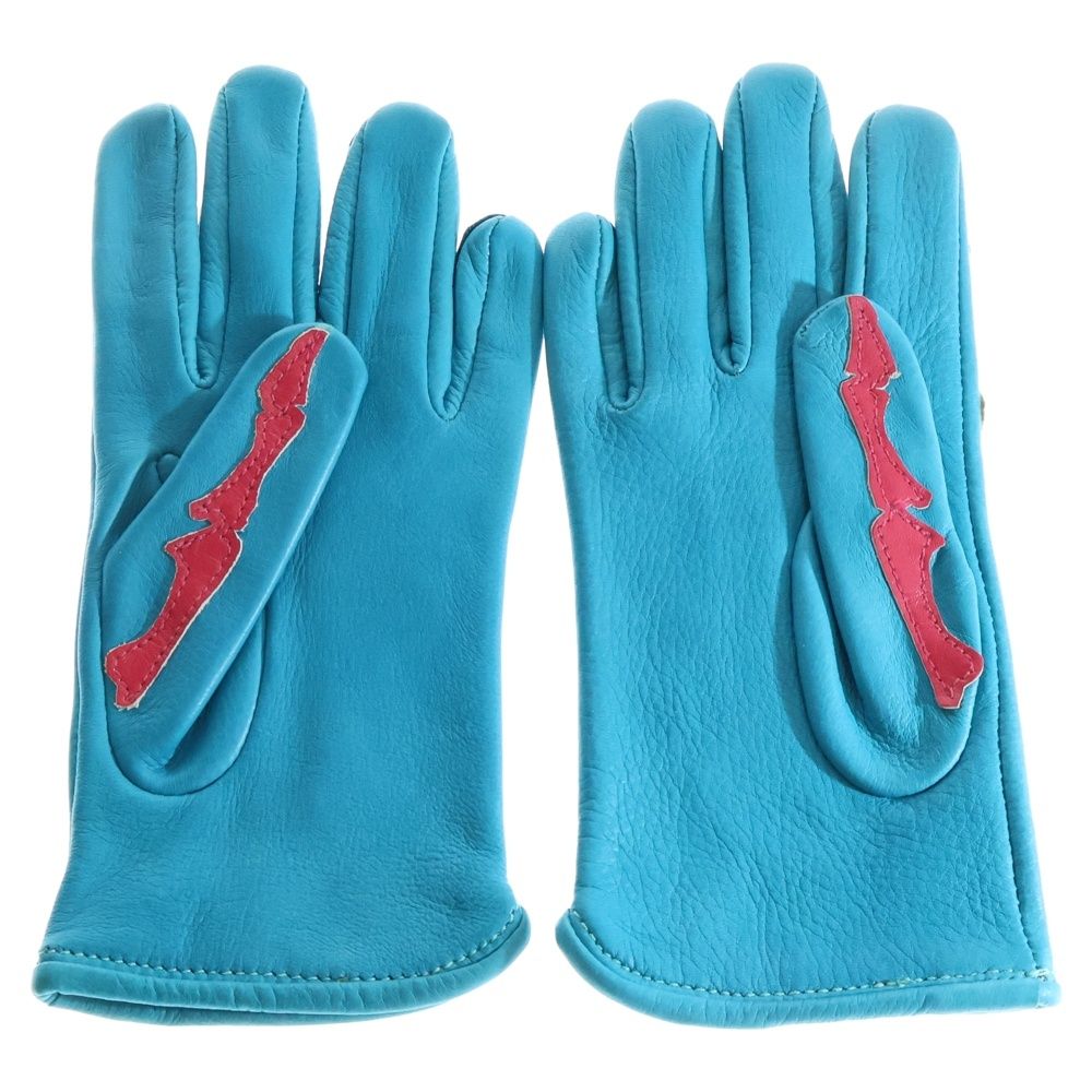 VANSON バンソン × BACKDROP ROPX SKELTON BONE LEATHER GLOVE TURQ バックドロップ別注 ボーン Xレイ スケルトン レザーグローブ 手袋 ターコイズブルー ピンク