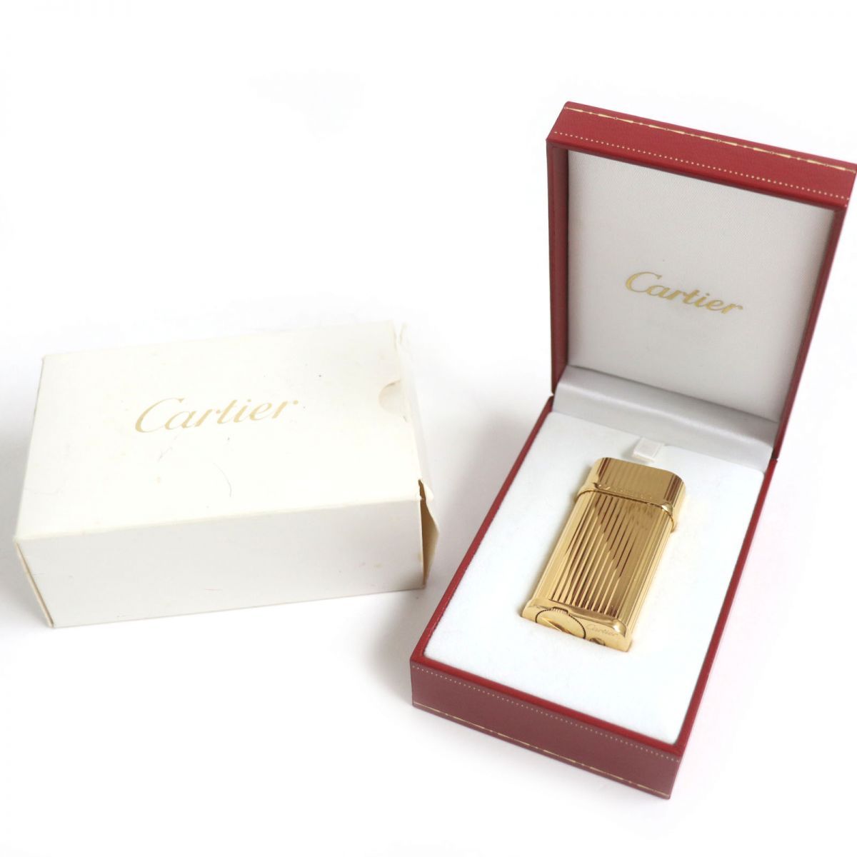 良品▽Cartier カルティエ ゴドロン ストライプ柄 ロゴ刻印入り 