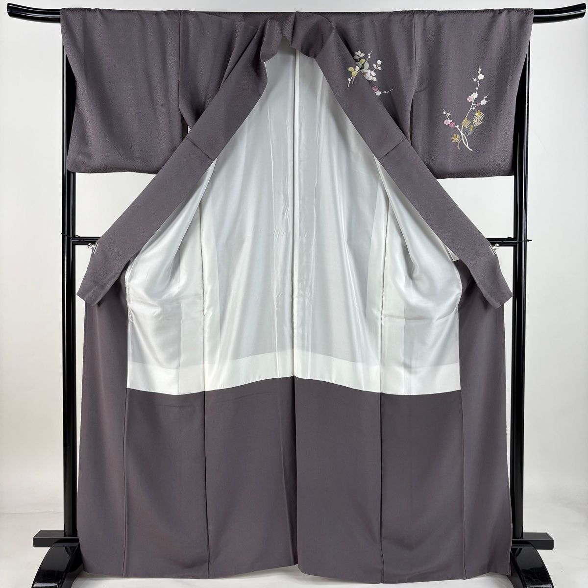 訪問着 身丈167cm 裄丈63cm S 袷 蔦 枝葉 灰色 正絹 秀品 【中古】