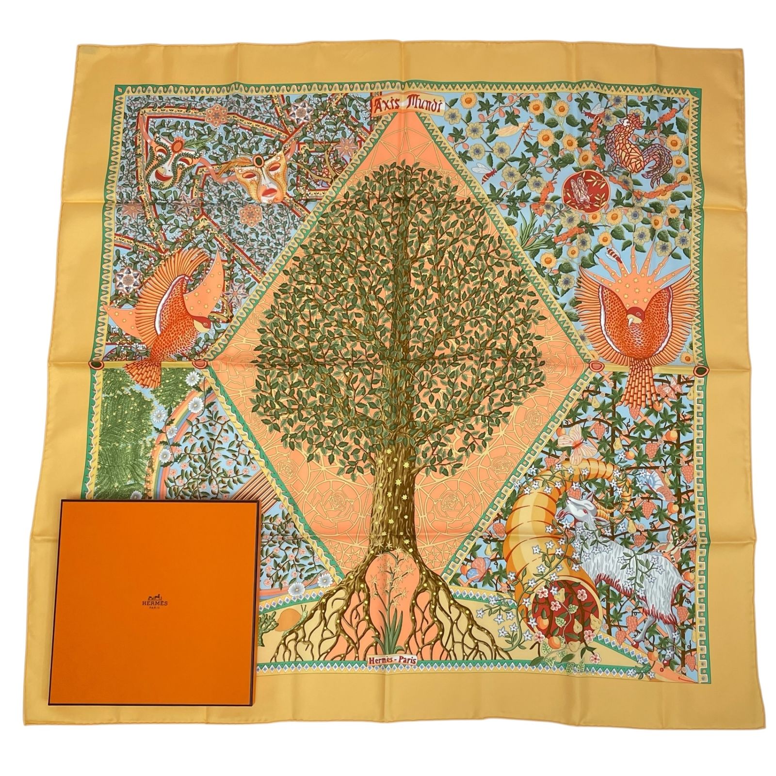 極美品！HERMES カレ90 AXIS MUNDI 世界中心軸 スカーフ HERMES 新古品 エルメス カレ90 Axis Mundi 世界の中心軸 大判