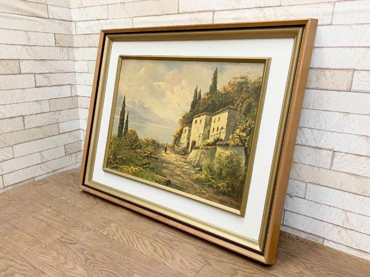アンドレ ベッツ作 風景画 コモ湖 絵画 複製工芸画 額装品 アート 額付 インテリア 壁掛け 額寸73㎝×61㎝ 他076