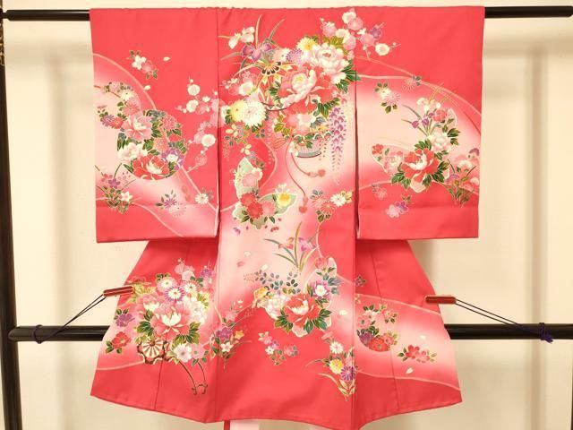 平和屋着物[]七五三 女の子 7歳 祝着 四つ身 鈴舞蝶花文 暈