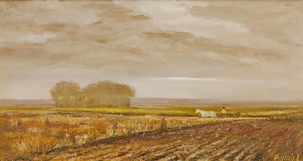 絵画　プスカーシュ　プスタ 真作】【WISH】プスカーシュ Imre Puskas「プスタ」油彩 約15号