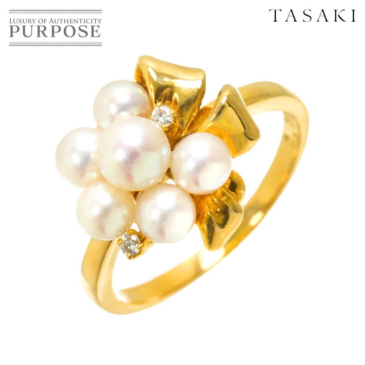 タサキ TASAKI 14号 リング アコヤ真珠 4.9-4.1mm ダイヤ 0.03ct