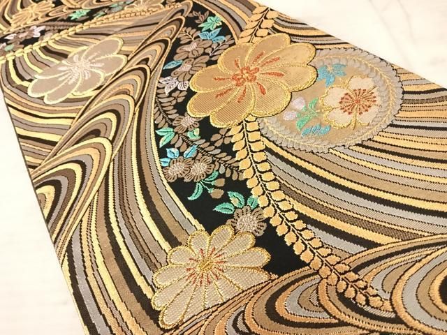 平和屋着物＊夏物 六通柄 本袋帯 草花文 銀糸 正絹 逸品 CAAW8954oy