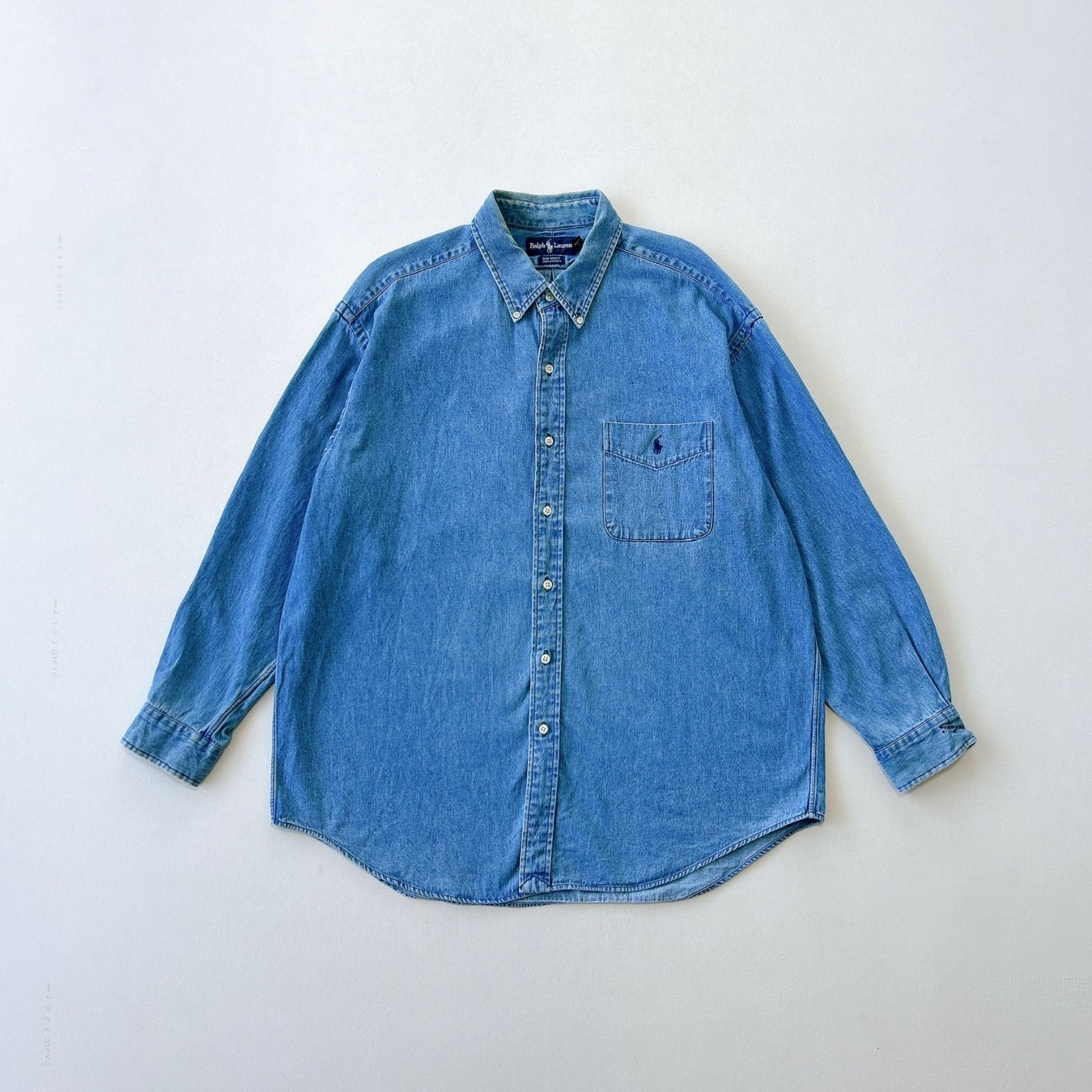 90s ラルフローレン Big Shirt ボタンダウン デニムシャツ ポニー刺繍 