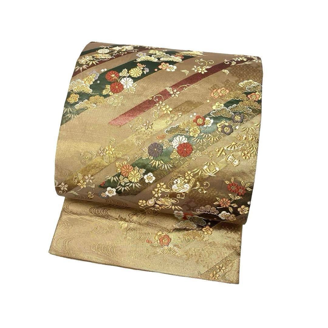 袋帯 花模様に宝尽くし 松竹梅 金糸 金色 O-4060 - メルカリ 