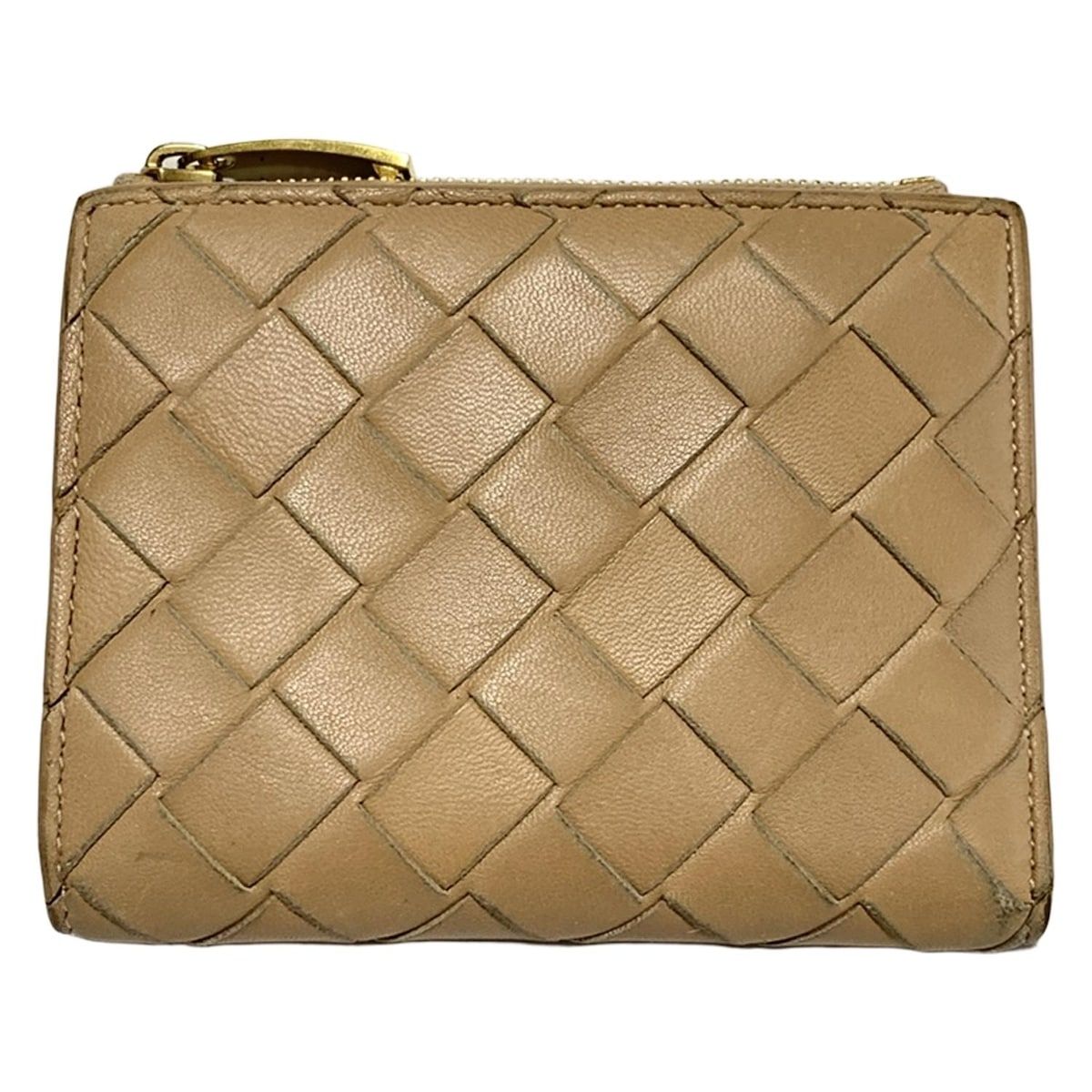 BOTTEGA VENETA ボッテガヴェネタ 2つ折り財布 マキシイントレチャート ライトブラウン レザー