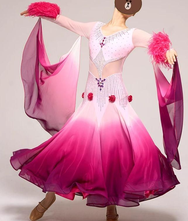 オーダーメイド☆色変更可能 社交ダンス衣装スタンダードドレス 羽