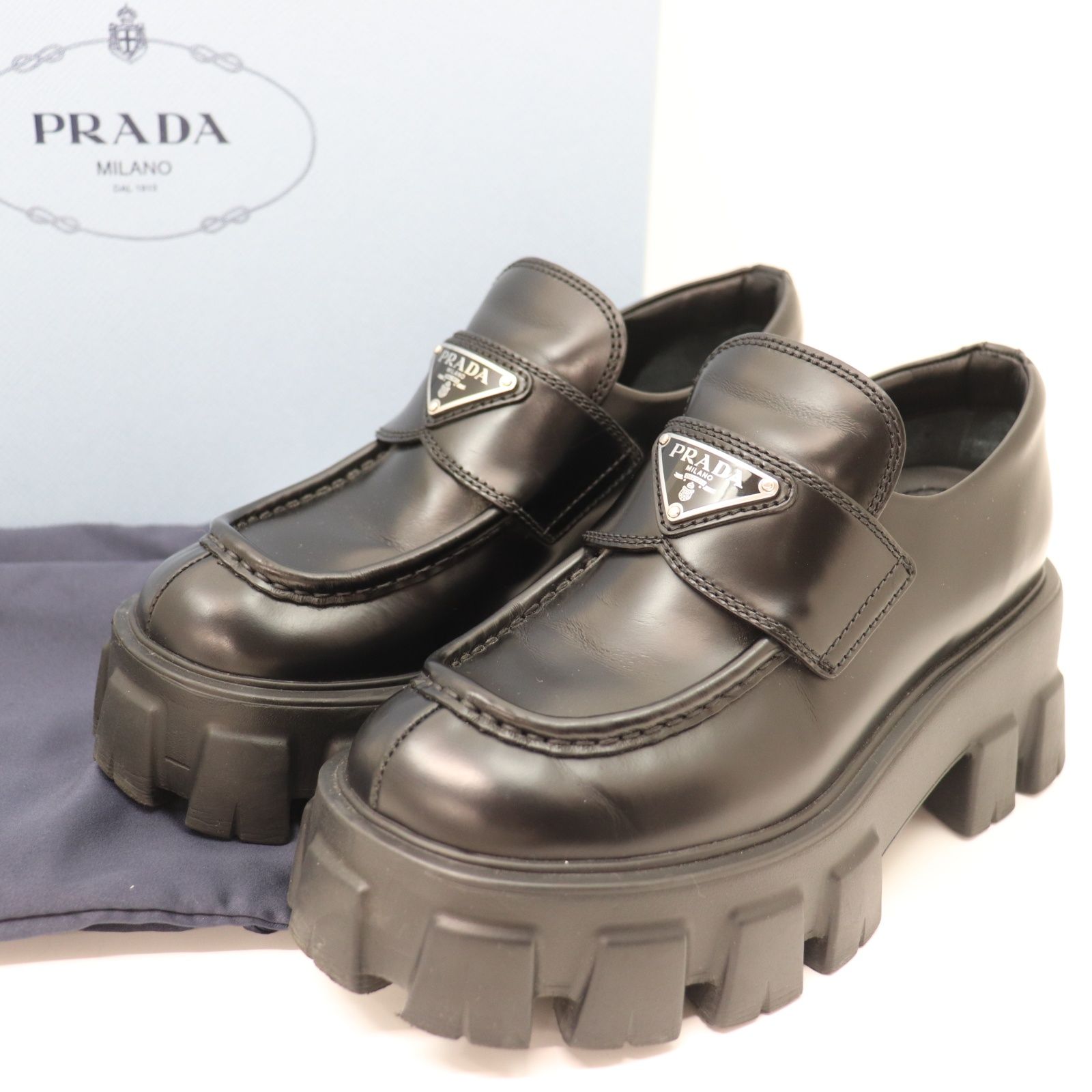 ITPGSSEFRRSW PRADA プラダ モノリス レザー 厚底 ローファー 黒 