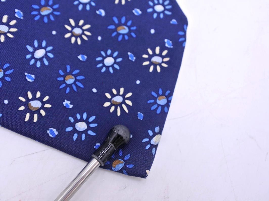 HERMES エルメス シルク100% 花柄 ネクタイ 紺 □□ メンズ