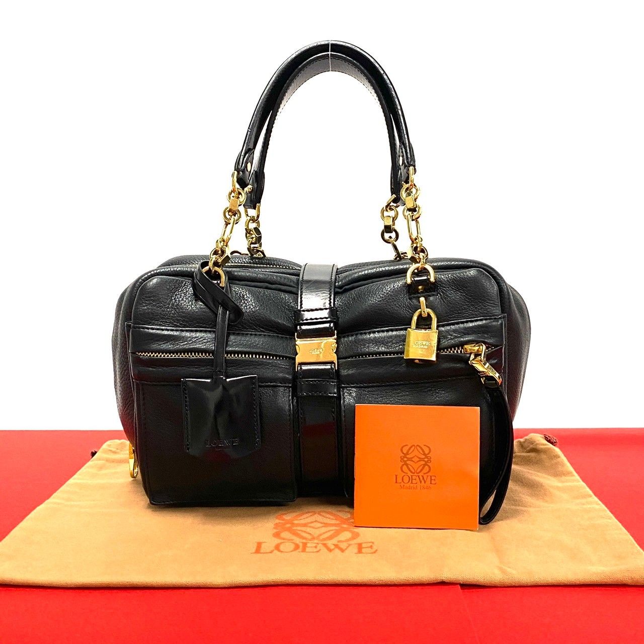 極 美品 LOEWE ロエベ アマソナ 32 アナグラム ロゴ レザー 本革 ハンドバッグ ミニ ボストンバッグ トートバッグ ブラック -8251  - メルカリ