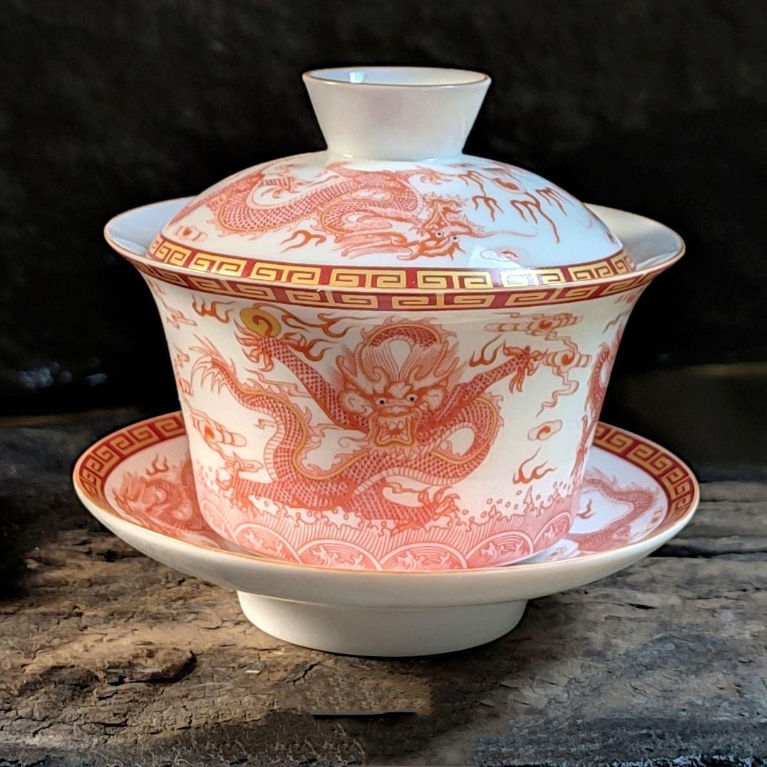 中国茶器 飛天三才蓋碗 茶碗 煎茶道具 新品未使用 中国茶器 景徳鎮?紅乾隆三才蓋碗茶碗 湯飲み 煎茶道具 未使用品