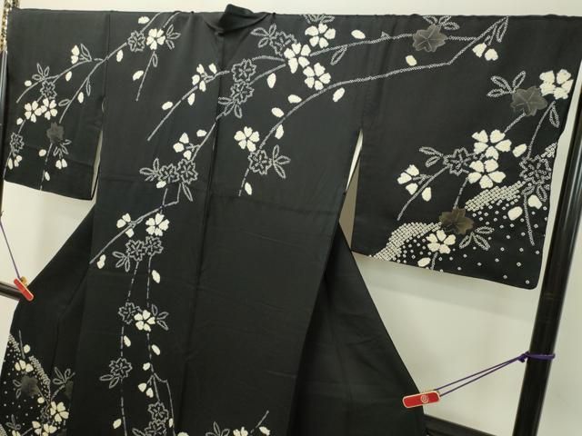 平和屋着物○訪問着 総絞り 枝花文 黒地 正絹 逸品 DAAR4322tw - メルカリ 