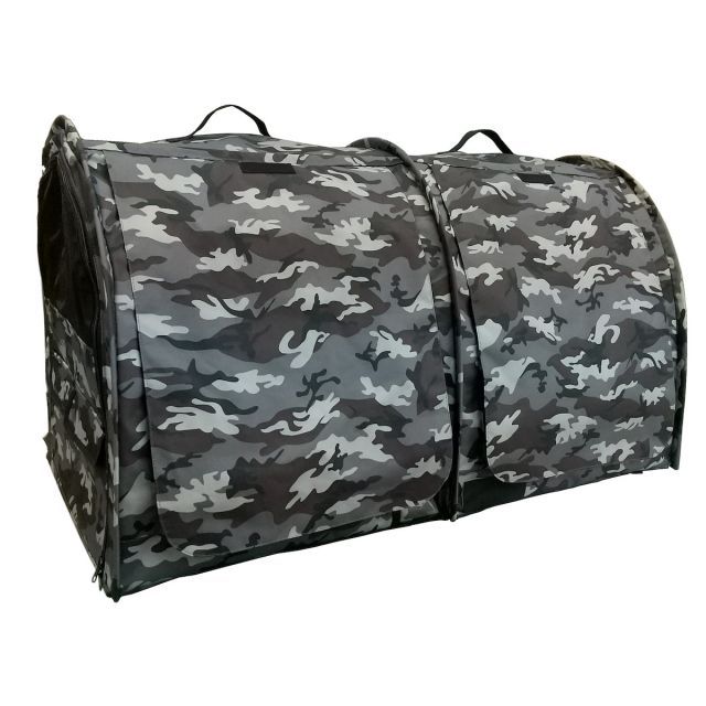 ペットアイ ポータブルケージ ダブル カモフラグレー 2フロア 2ルーム ペットケージ 迷彩柄 収納ケース付き