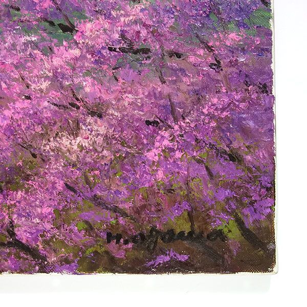 即発送】 油彩画 F10号 小川久雄「光城山からの常念岳、桜」 油絵 真筆