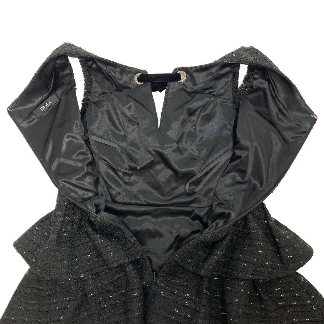 IRMA イルマ ネックリボン ティアードフリル ミニドレス ブラック IRMA / イルマ】ネックリボン ティアードフリル ミニドレス ブラック