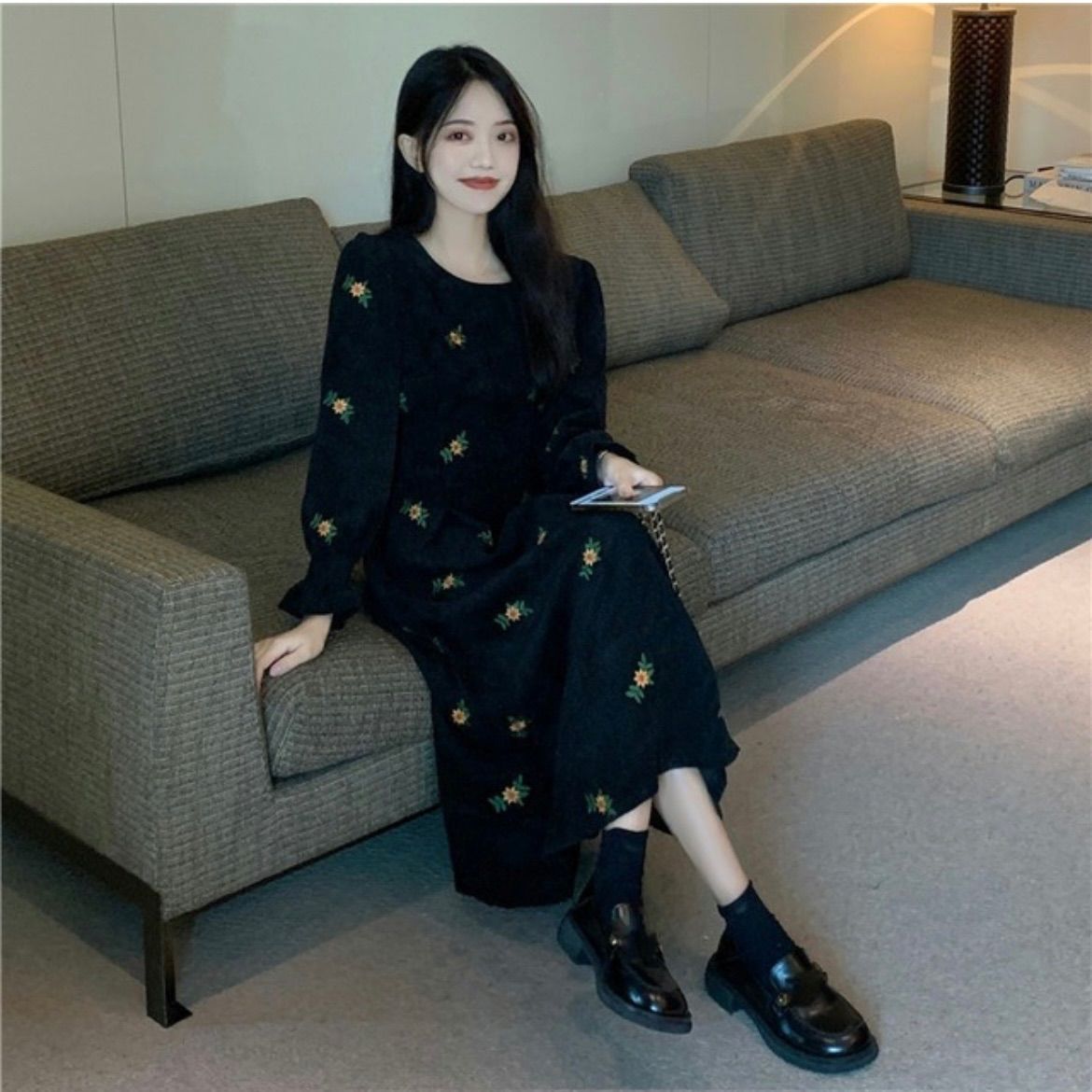 コーデュロイ 花柄ワンピース - メルカリ