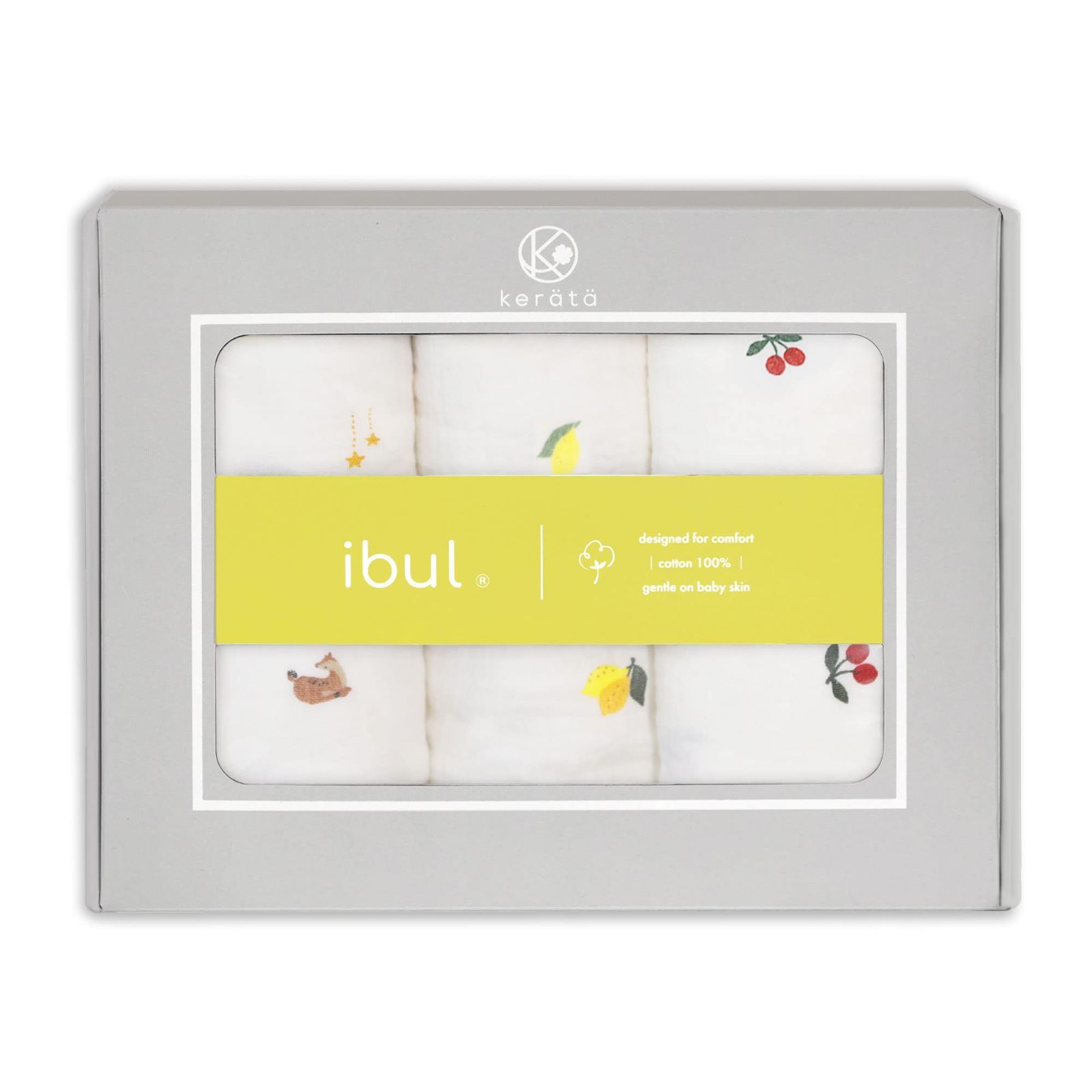 (ケラッタ)イブル おくるみ ガーゼ 新生児 秋 冬 ガーゼケット しっかり巻けて 夜泣き対策に 120×120cmト (チェリー レモン バンビ 3枚セット)