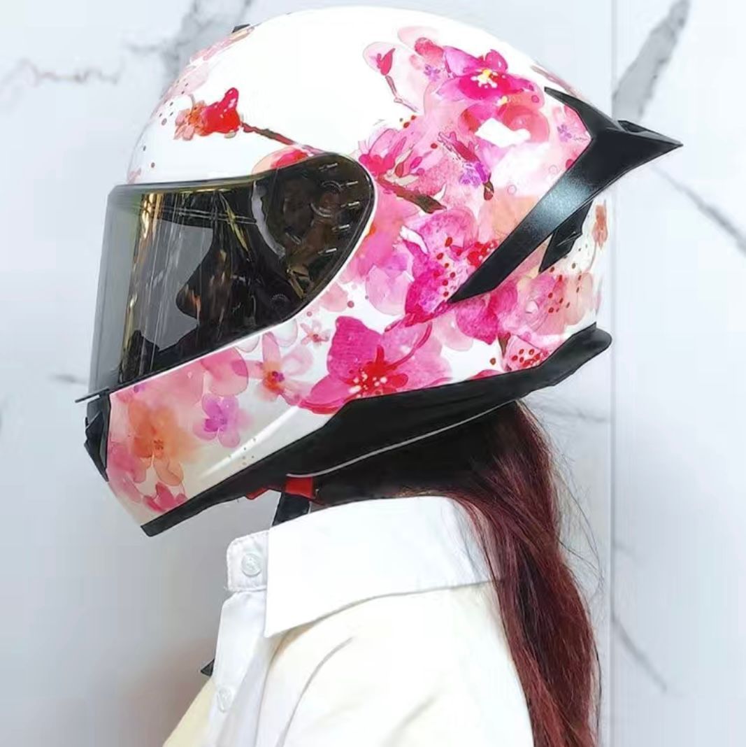 人気NEWモデル桜柄ホワイトヘルメットフルフェイスヘルメットレディースヘルメット