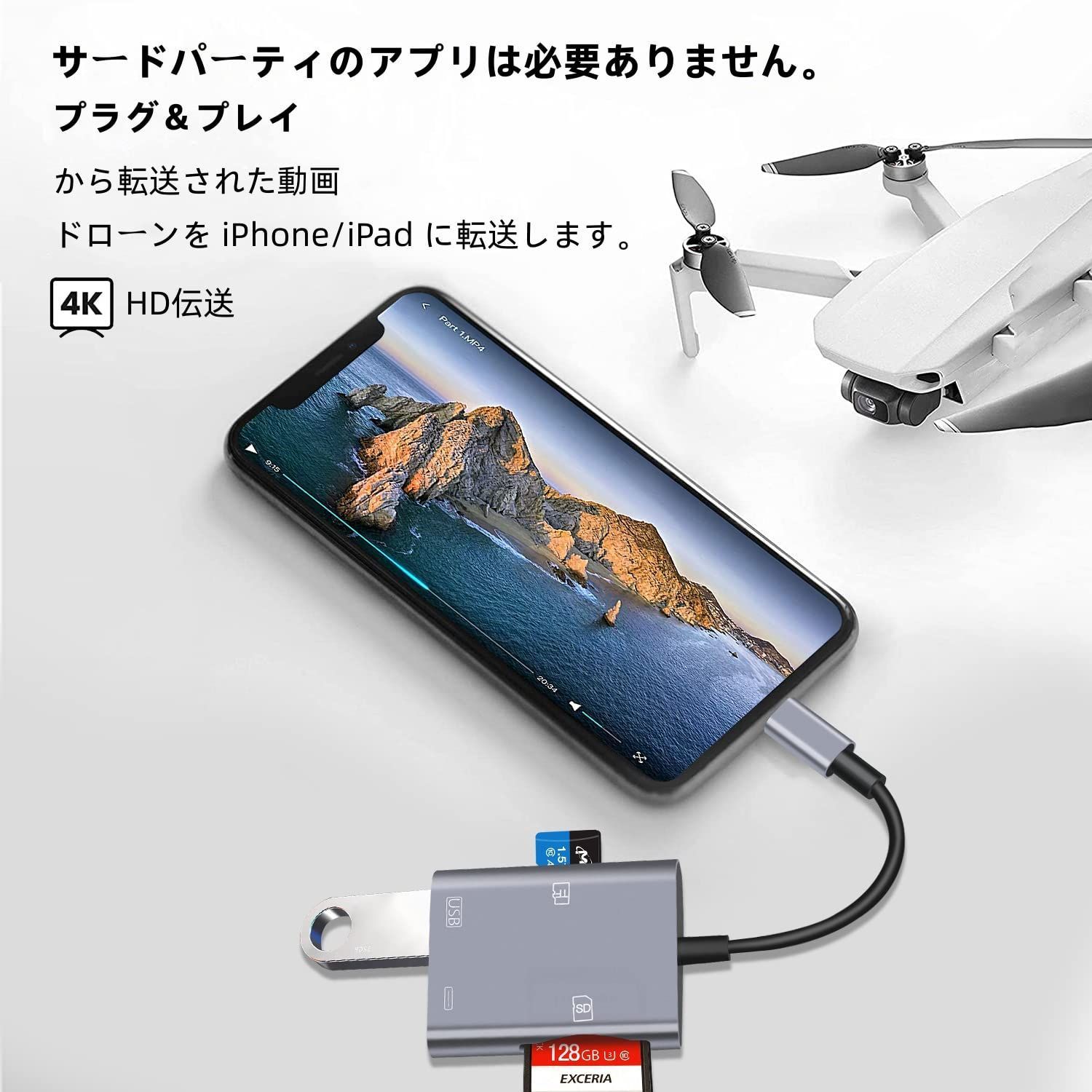 2023 MFi正規認証品] Muchfox iPhone SD カードリーダー 3 in 1