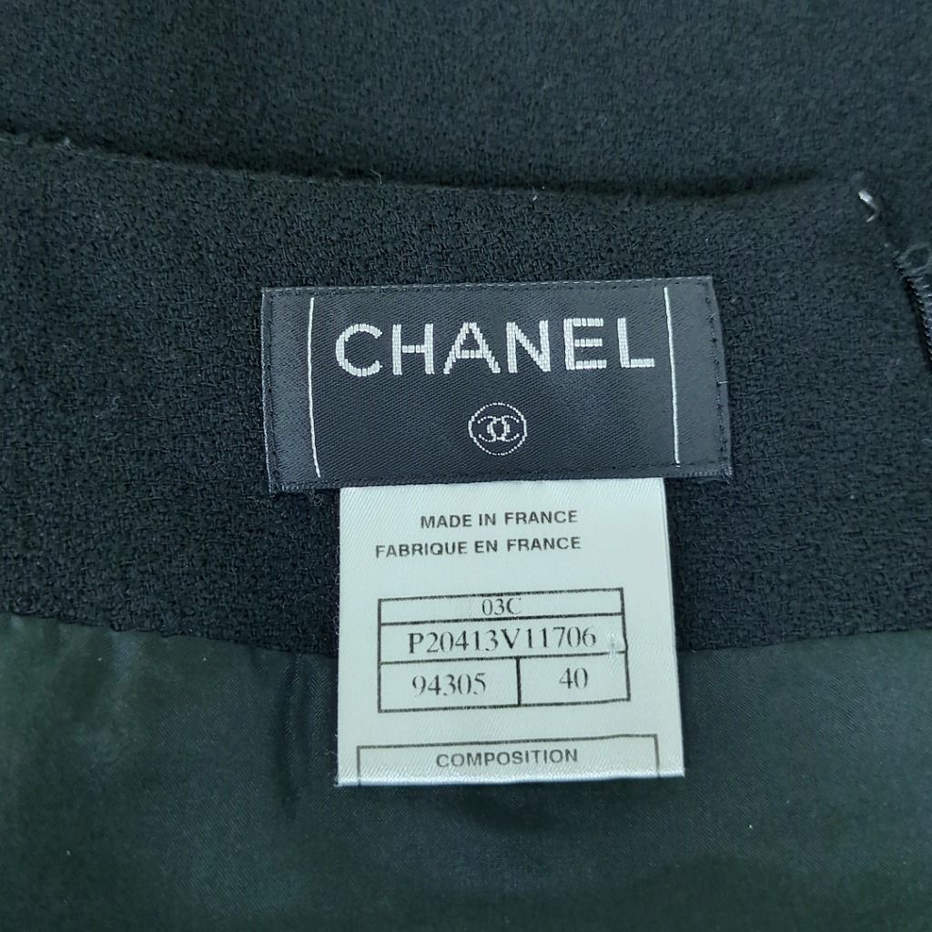 CHANEL シャネル プリーツ スカート 膝丈 ウール CHANEL シャネル スカート レディース38 ブラック ホワイト