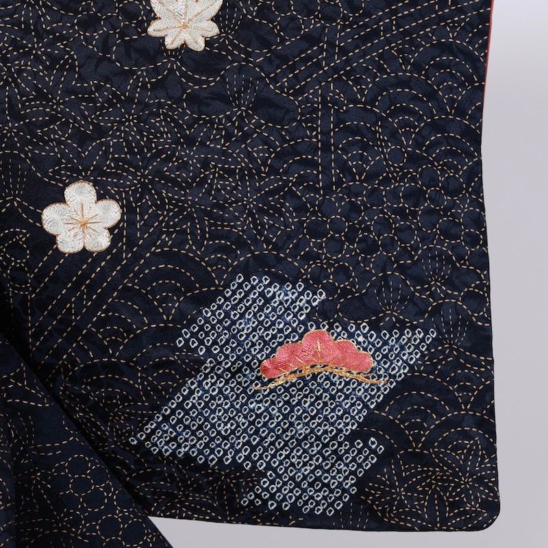 着物 付下げ 藍 ゴールド 刺繍 金駒 絞り /1105 - キモノリザーブ