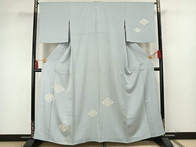 平和屋着物▽訪問着 単衣 駒刺繍 菱文 銀彩 三越扱い